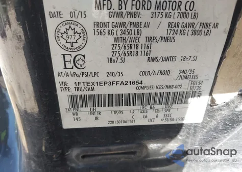 2015 Ford F-150 Xlt z USA, uszkodzony, nr VIN 1FTEX1EP3FFA21654